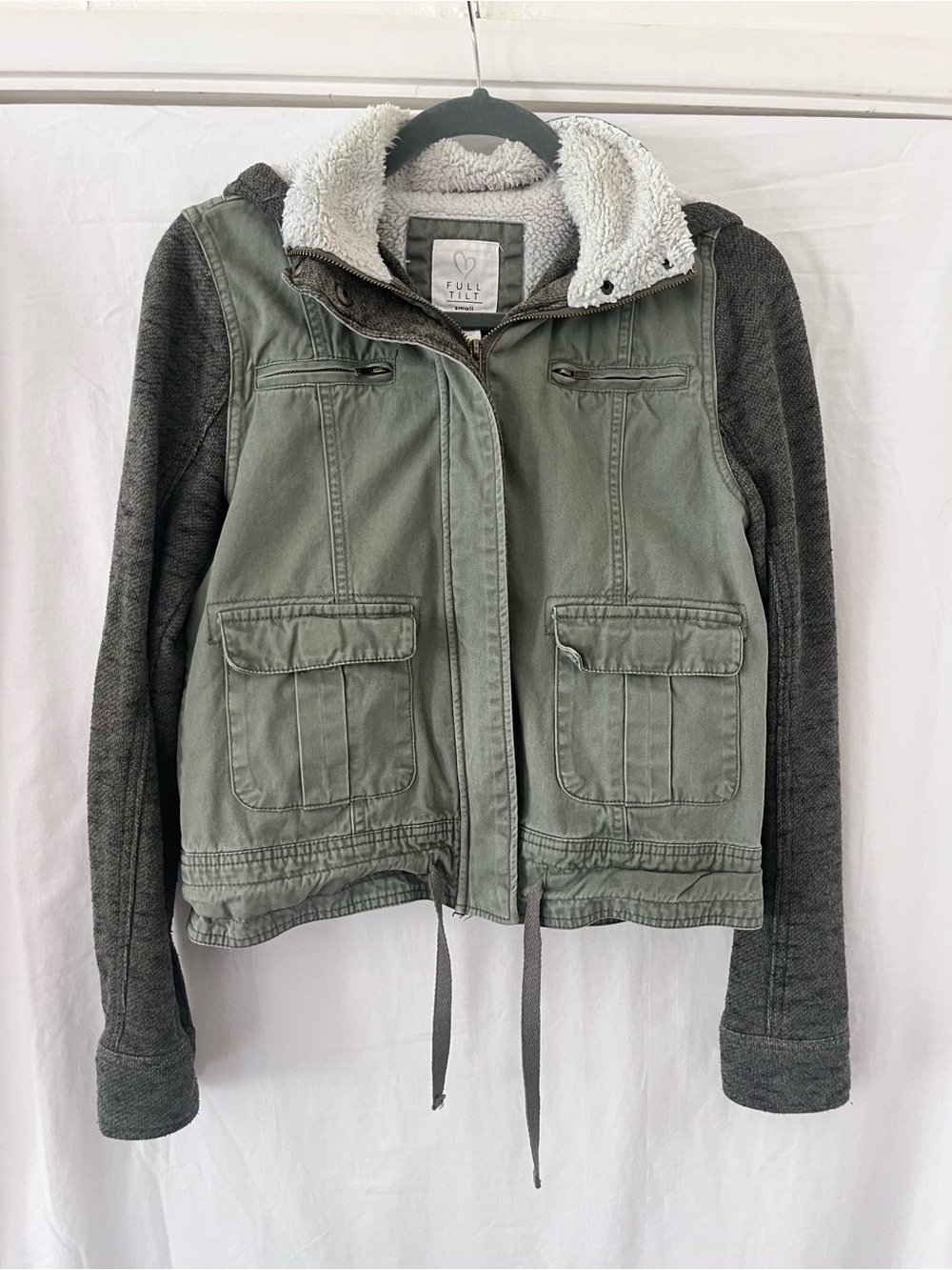 Full Tilt Olive Green Mixed-Media Sherpa Jacket